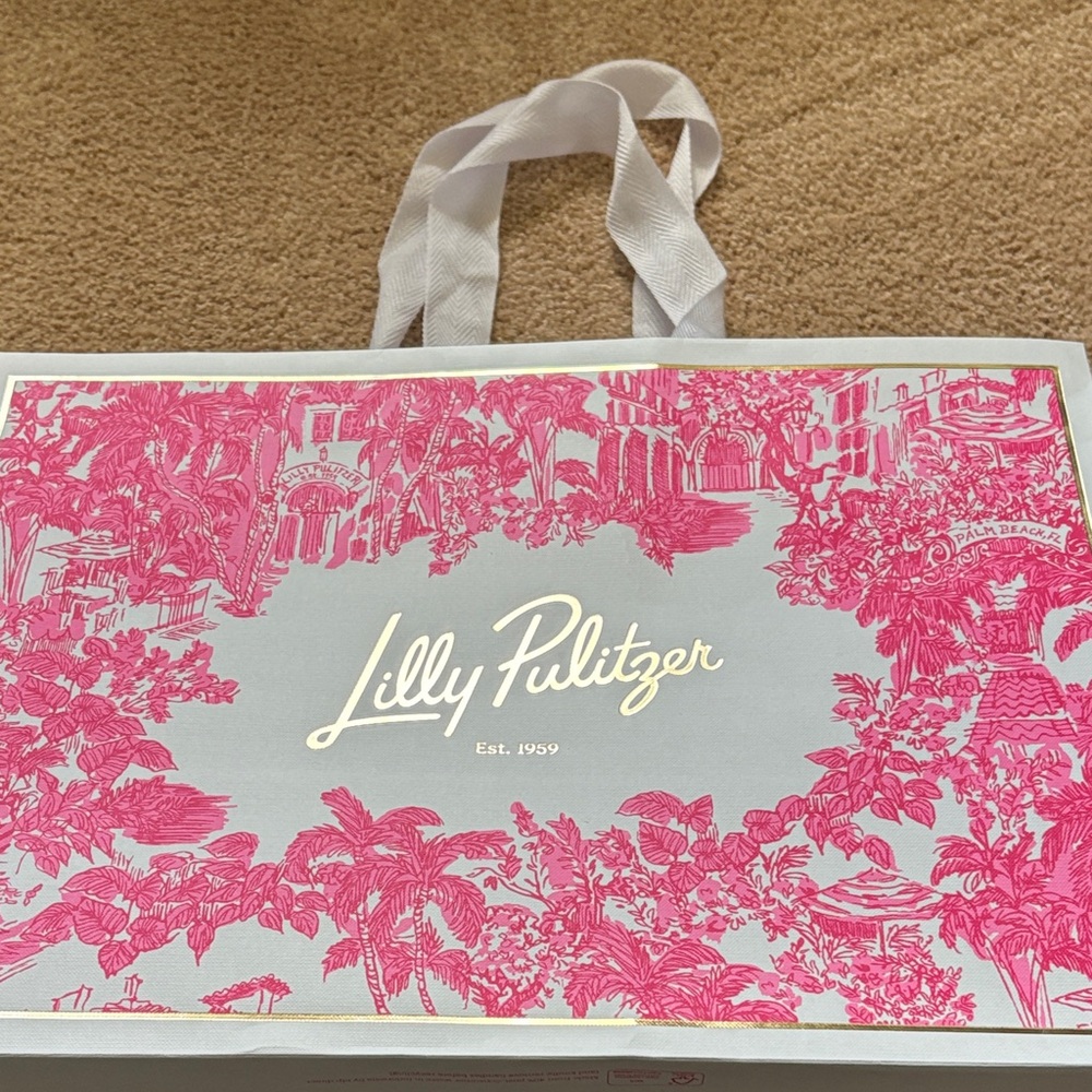 Lilly Pulitzer Pink and White Illustrated Reusable Shopping Tote Bag - Picture 4 of 6